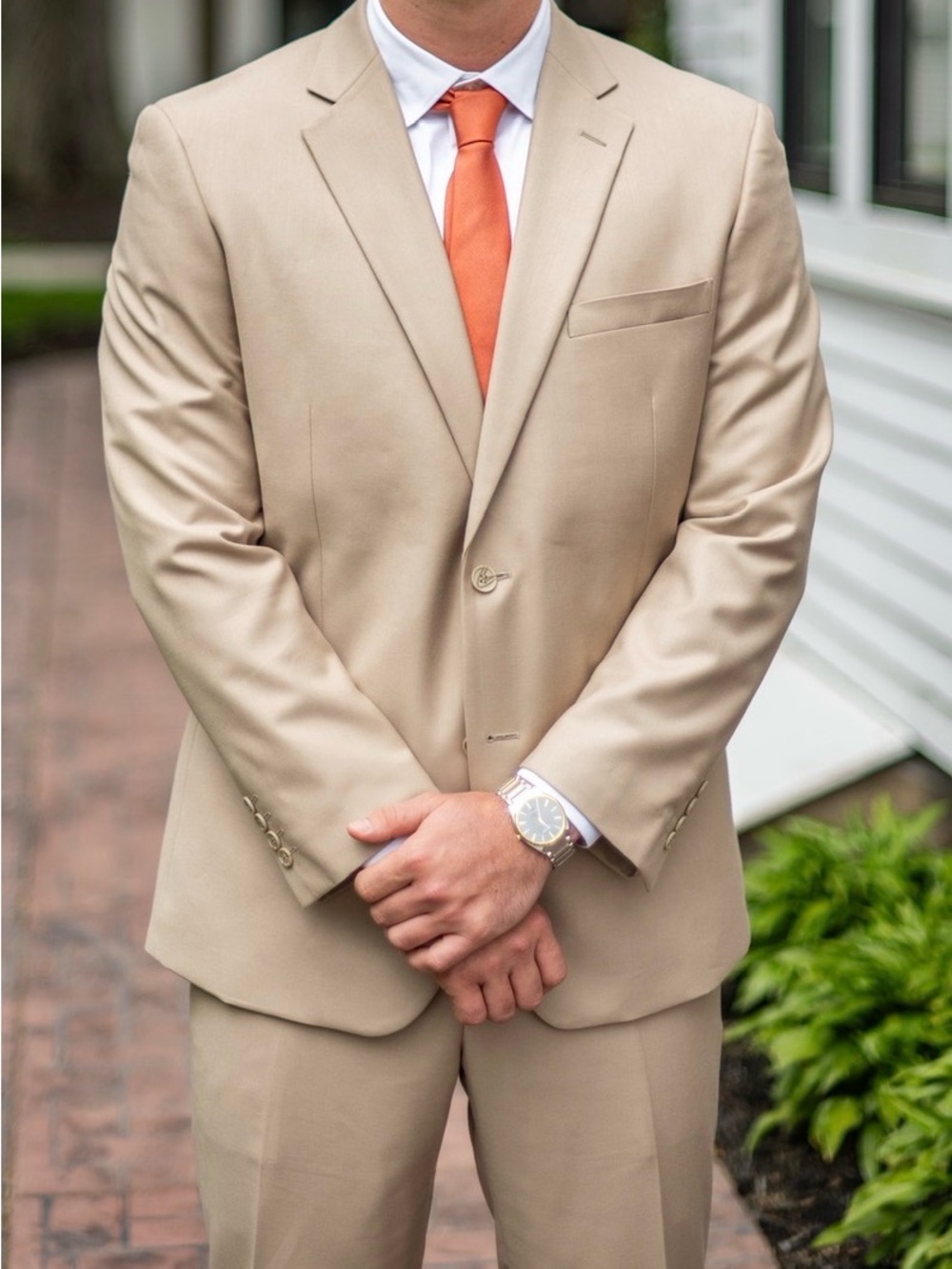 Men's Classic Beige Suit - Tailored Two-Button Jacket & Trousers
